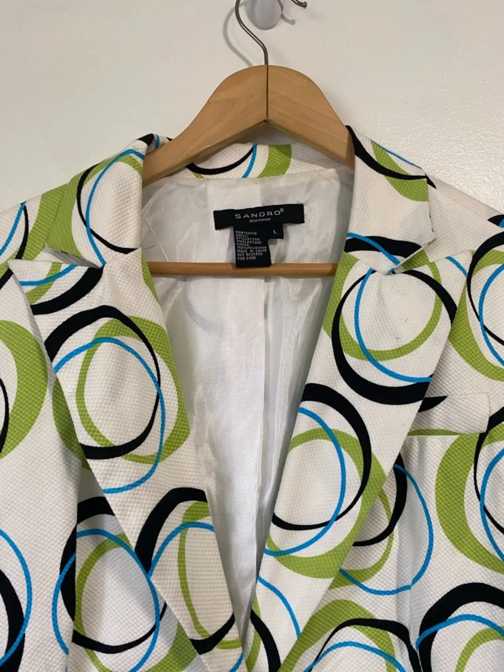 SANDRO Sportswear Oodles of O's Green Black Blue Jacket Blazer Ring Print L - Picture 2 of 9